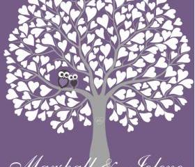 Personalized Wedding Signature Tree 16x20 holds 75 signatures guest book alternative with owls